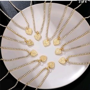 New gold plated heart initial crystal necklace